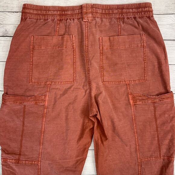 Anthropologie Angela Cropped Utility Cargo Pants Washed Brick Red Size 28 - Picture 10 of 10
